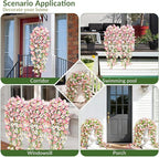 Waipfaru Artificial Petunias Flowers for Outdoors, 2 Pcs UV Resistant Fake Hanging Plants Spring Outside Decor, Faux Silk Flowers Long Trailing Vines for Outdoor Planters Porch Garden (Pink White)