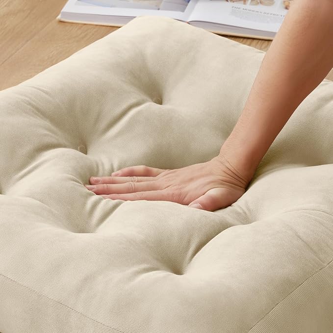 Meditation Floor Pillow Set of 1, Square Large Pillows Seating for Adults, Meditation Cushion Pillow,Tufted Corduroy Cushion for Tatami Living Room or Yoga, Beige, 22x22 Inch