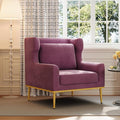 Merax Luxury Velvet Accent Chair, Modern Mid-Century Armchair for Living Room, Bedroom Reading Corner, Comfortable Tufted Single Seater Sofa Chair with Iron Legs (Purple)