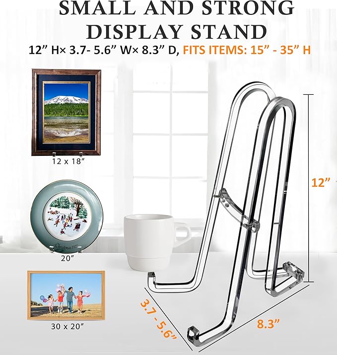 AMT 12 Inch 2 Pack Plate Stands for Display - Holder Stand + Acrylic Frame Holder Picture, Decorative Plate, Book, Photo Easel