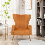 Modern Velvet Accent Chair, Channel Tufted Bedroom, Office or Living Room Furniture with Elegant Metal Legs, 26" Wide Armchair, Mustard Yellow