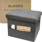 ALASDO Storage Ottoman Footrest Stool Small Ottoman with Storage Foldable Ottomans Foot Rest Footstool Bench for Living Room 17x13x13inches Grey
