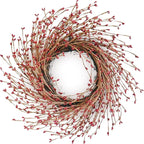 Spring Front Door Wreath - 18 Inch Artificial Twig Wreath with Red & Burgundy Berries, Eucalyptus Leaves, Grapevine for Farmhouse Window Hanging Christmas Decor