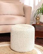 REDEARTH · Cylindrical Hand Knitted Pouf - Foot Stool Ottoman - Cord Boho Pouffe - Cotton Round Poof for Home Decor - Living Room - Nursery - Bedroom - Patio (16" x 16" x 16") - Ivory, Set of 2