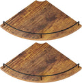 Corner Floating Shelves, Rustic Brown Wood, Set of 2, Wall Mount Storage with Guardrail for Bathroom Kitchen Living Room