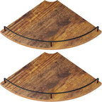 Corner Floating Shelves, Rustic Brown Wood, Set of 2, Wall Mount Storage with Guardrail for Bathroom Kitchen Living Room