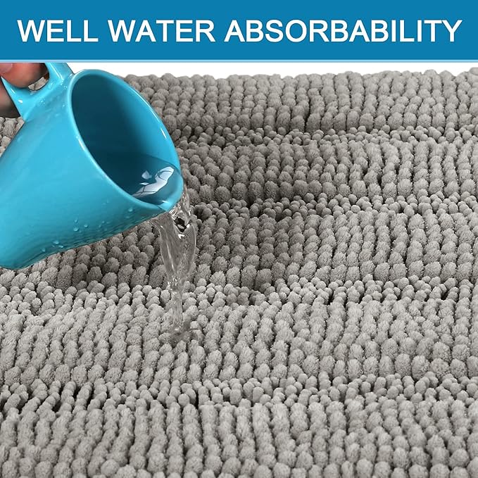 H.VERSAILTEX Bathroom Rugs Bath Rugs for Bathroom Non Slip Bath Mats Extra Thick Chenille Striped Rug 17" x 24" Absorbent Soft Shaggy Washable Dry Fast Bath Mats for Bath Room Floor - Dove