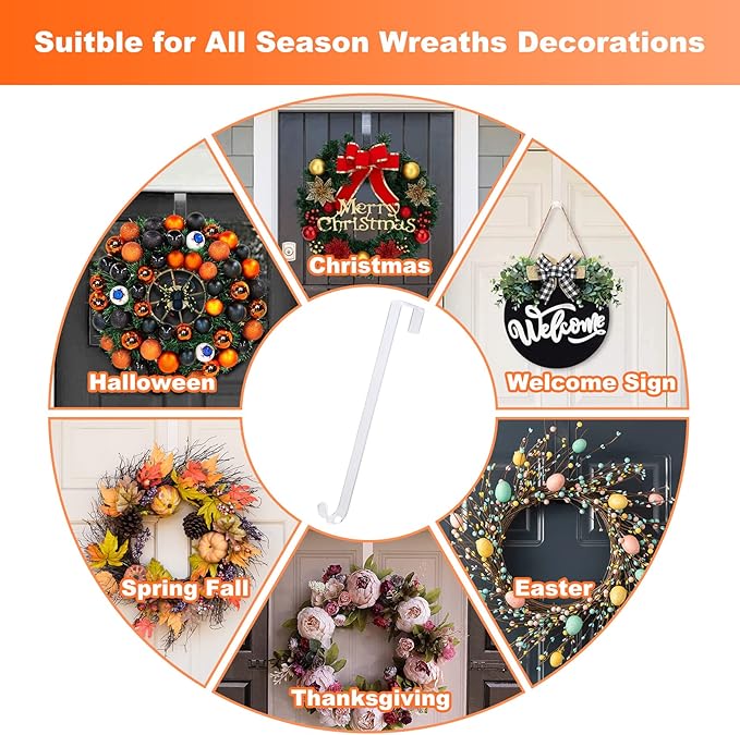 Wreath Hanger,12" Clear Wreath Hangers for Front Door Décor,3 Pack Easter Fall Wreath Door Hanger Hook,Non Scratch Over The Door Hooks for Hanging Christmas Wreath Decorations Clothes Outdoor Indoor