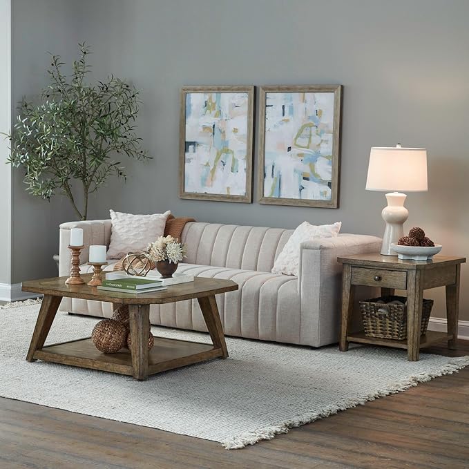 Liberty Furniture Carolina Park 3 Piece Set for Living Room - Octagonal Cocktail Table, 2 End Tables - Amber Brown Oak