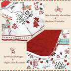 Exclusivo Mezcla Reversible Christmas Quilts Twin Size, Red Bedspread Lightweight Coverlet Winter Quilt Bedding Set with Printed Striped Flowers Reindeer Pattern (1 Quilt, 1 Pillow Sham)