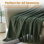 Olive Green Chenille Throw Blanket for Couch Bed，Soft Cozy Throw Blanket with Handmade Fringe, Decorative Blanket for Sofa Chair Living Room for Gift, (Olive Green)