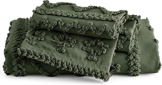 Bedsure Boho Twin Duvet Cover, Soft & Comfortable Elegant Design Boho Bedding for Decoration, Machine Washable Comforter Cover for All Seasons,Includes 1 Duvet Cover & 1 Pillow Sham,Olive Green