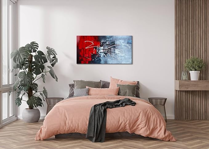 zoinart Abstract Large Vertical Canvas Wall Art 24x48 Inches Hand Painted Modern Colorful Oil Paintings Red Artwork for Living Room Aisle Bedroom Dining Room Wall Decor