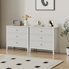 White Large 3 Drawer Dresser Set of 2, Painted 30 Inch Tall Wood Nightstand with Storage, Wide Modern Chest of Drawers with Ball Bearing Slide for Bedroom Hallway Living Room Entryway