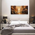 Large Wall Art for Living Room Bedroom Office Gold Forest Artwork Sunrise Landscape Nature Pictures Modern Wall Art Framed Canvas Prints 24x48 Inch