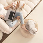 Hansleep Round Pouf Ottoman Foot Rest, 20 x 15 Small Faux Fur Stuffed Pouf for Chair, Foam Filled Foot Stools Ottomans for Living Room, Brown
