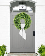 Vlorart 24 Inch Artificial Front Door Boxwood Wreath, Spring Summer Wreaths for Front Door, Large Green Wreath with Sash for Farmhouse Wedding Outside Year Round Indoor and Outdoor for Home Decoration