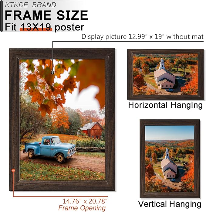 KTKDE 13x19 Picture Frame Set of 3 Walnut Wooden frames, Vertical & Horizontal Wall Hanging for Wall Display,Studio Gallery Photo Frame for Photos, Posters & Art Prints
