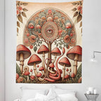 Ambesonne Hippie Tapestry Twin Size, Psychedelic Aura Leaves and Eye Ornate Tree Art with Mushrooms and Snake, Wall Hanging Bedspread Bed Cover Wall Decor, 68" X 88", Dark Pink Reseda Green