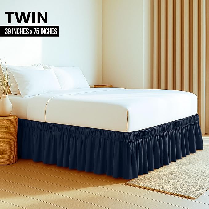 Utopia Bedding Twin Elastic Bed Ruffle - Easy Wrap Around Ruffle - Microfiber Bed Skirt with Adjustable Elastic Belt 16 Inch Tailored Drop - Hotel Quality Bedskirt, Fade Resistant (Twin, Navy)