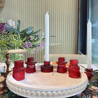 Double Sided Vintage Ribbed Taper Glass Candle Holders,Tea Candle Holder for Table Centerpieces, Wedding Decorations and Dinner Parties (Red, 3 PCS)