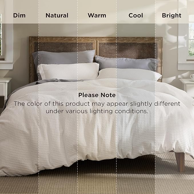 Bedsure Luxury Waffle Duvet Cover Queen Size - Textured Duvet Cover Set, Soft, Breathable Bedding Set (90"x90") with 2 Pillow Shams for All Season, Irovy White, Comforter Not Included