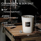 HomeLights Scented Candles - Large Jar Aromatherapy, Natural Soy Wax, 130 Hour Long Burning, Clean Linen & Sea Salt