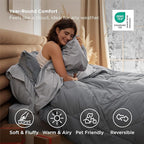 Bedsure Oversized Queen Comforter Set - 7 Pieces Reversible Grey Bedding, Oversized Queen Size Bed Set for All Seasons, Bed in a Bag with Down Alternative Comforter, Sheets, Pillowcases & Shams