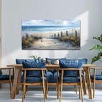 FUHAIHUA Canvas Wall Art For Living Room Wall Decorations For Bedroom Office Decor Beach Wall Paintings Blue Ocean Sea Wave Pictures Artwork For Modern Framed Posters Aesthetic Home Decor 20X40 In