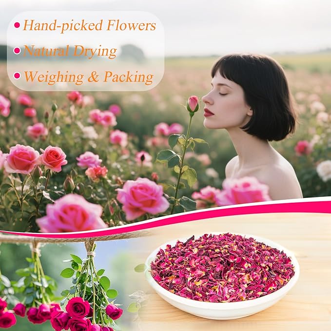 Sukh Dried Small Rose Petals - Natural Dry Red Rose Petals 3oz Organic Flowers and Herbs for DIY Spa Bath Salts,Soap Making,Candle,Resin Jewelry Crafts,Wedding Party Decoration and Confetti