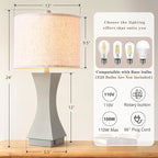 24.5" Modern Table Lamp Set of 2, 3-Way Dimmable Bedside Lamps with USB C & A Charging, Farmhouse Resin Nightstand Lamps with Linen Shade for Bedroom, Living Room, Home Office (Gray)