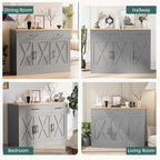 Shintenchi Modern Farmhouse Sideboard Buffet Cabinet with Storage with 3 Doors, 42"Barn Doors Buffet Cabinet with Storage, Wood Coffee Bar Cabinet with Adjustable Shelf for Kitchen, Living Room, Grey