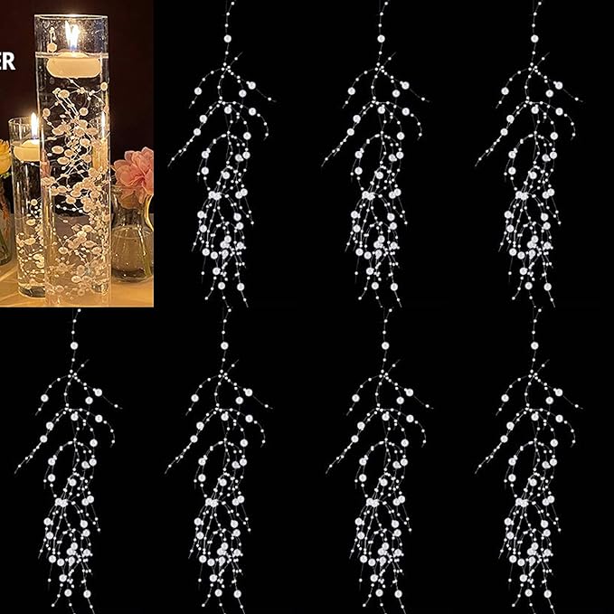 Pearl String for Floating Candles, 12set Pearl Vase Filler for Wedding Centerpieces (White)