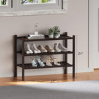3 Tier (Thick) Bamboo Shoe Rack for Closet Free Standing Wood Shoe Shelf for Entryway Small Space Stackable 27"x12"x21" (Black Brown)
