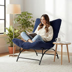 Welnow Accent Lounge Lazy Chair, Comfy Soft Leisure Metal Frame Reading Chair, Upholstered Thick Cushion Seated Recliner Sofa for Living Room, Bedroom, Dorm, Navy