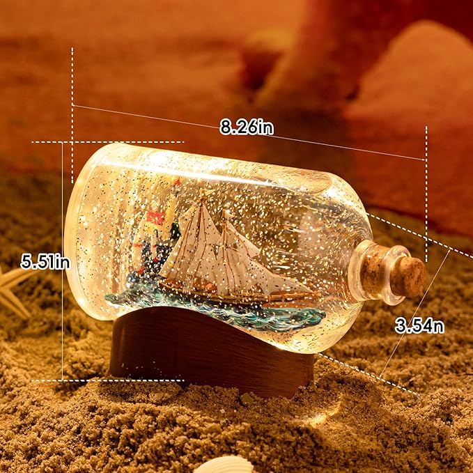 Snow Globe Lantern with Drift Bottle – Shatterproof,8 Songs Musical Box,Automatic Snowfall,Led Light,USB or Battery Powered,for Valentine’s Day Gifts Present Birthday Home Fall Decoration,Transparent