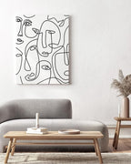 Abstract Face Pattern Wrapped Canvas Wall Art Collage of Modern Faces Continuous Line Drawing 24x36 Inch Gallery Stretched Modern Home Art Decor