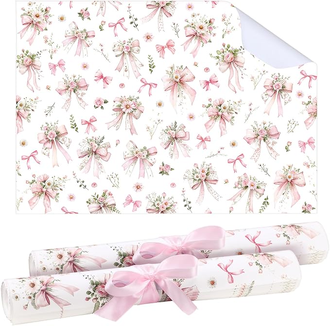 BBTO 20 Sheet Scented Drawer Liners for Dressers 15.8" x 22" Scented Fragrant Cabinet Paper Liners Non Adhesive Drawer Paper Mats for Bedroom Home Closet Shelves(Bow Flower)
