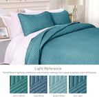 Exclusivo Mezcla Ultrasonic Twin Quilt Bedding Set, Lightweight Teal Bedspreads Soft Modern Geometric Coverlet Set for All Seasons (1 Quilt and 1 Pillow Sham)