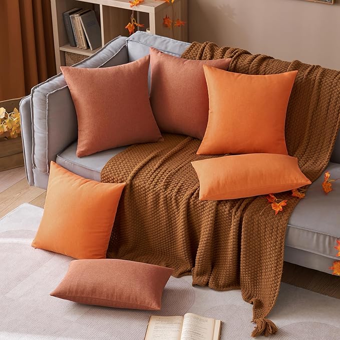 MIULEE Pack of 2 Decorative Outdoor Solid Waterproof Throw Pillow Covers Euro Sham Faux Linen Garden Farmhouse Cushion Cases for Summer Patio Tent Balcony Couch Sofa 24x24 Inch Rust
