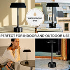 LED Cordless Table Lamp - Rechargeable Light for Home, Bedside, Kitchen - Small Dimmable Tap Lights - Battery Powered Touch Lamp for Desk Wireless - Black and Gold Lamp Shades, IP44, USB Type C Cable