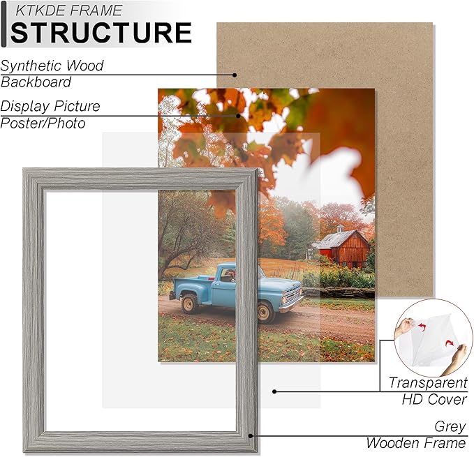 KTKDE 20x40 Picture Frame Set of 3, Poster Frame Wooden Gray 40 by 20 in for Pictures and Art Prints, Exhibition, Caffe Large Frame for Photos, best gift