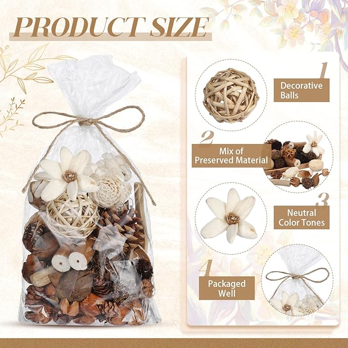 Nuanchu 2 Pack Decorative Balls Potpourri Bowl Filler Decor Natural Vase Bowl Filler Assorted Spherical Rattan Twigs Wicker Balls for Home Decor Centerpiece, No Scent(Beige Series,Classic Style)