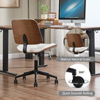 Small Home Office Chair - Armless Mid Back Desk Chair with 360° Swivel and Wheels, PU Upholstered Height Adjustable Modern Walnut Computer Chair for Home, Office Meeting Room - White