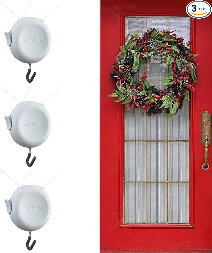 Wreath Hangers for Front Door - Damage Free Hanging for Valentines and Easter | Adjustable Door Wreath Hanger | Over The Door Hook for Glass, Storm & Screen Doors | Easy to Use | No Nails or Tape