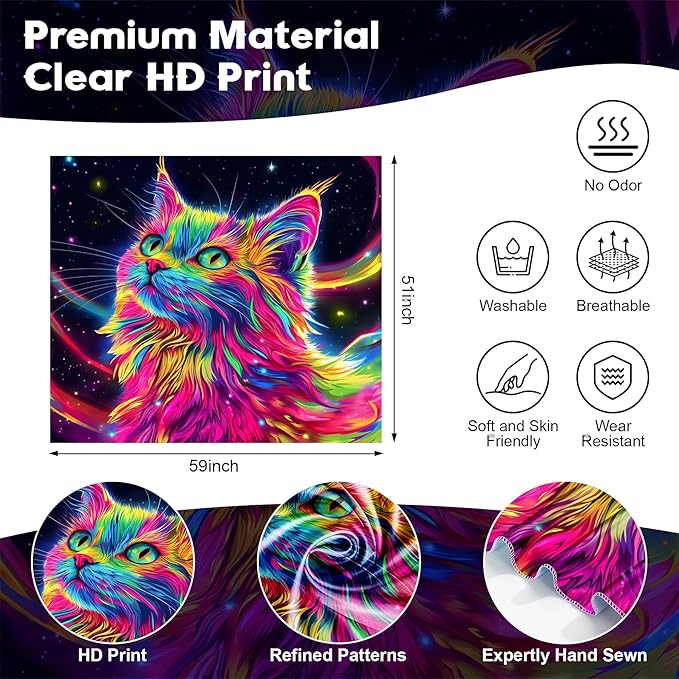 NYZE Cat Tapestry for Bedroom, Music Wall Tapestry, Party Decor Glow in the Dark Room Decor Tapestries, Cool Galaxy Planet Wall Hanging, Wall Hanging for Room Dorm 59in×51in