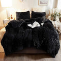 XeGe Plush Shaggy Duvet Cover Set, Luxury Ultra Soft Crystal Velvet Fluffy Bedding Sets 2 Pieces(1 Faux Fur Furry Comforter Cover + 1 Fuzzy Faux Fur Pillow Case), Zipper Closure (Twin, Black)