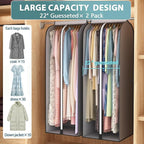 22” Gusseted Garment Bags for Hanging Clothes, Large Clear Window Clothes Cover for Closet Storage, Wardrobe Coat Protector for Suit, Shirt Long Dress, Bottom Enclosed, 2 Pack, 60” Long
