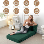 FILUXE Convertible Folding Sofa Bed-Sleeper Chair with Pillow, Modern Linen Fabric Floor & Futon Couch, Foldable Mattress for Living Room/Dorm/Guest Use/Home Office/Apartment, Single Size,Dark Green