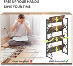 4NM 4 Tiers No Assembly Book Shelves, 41.3" H Folding Bookshelf Bookcase Open Industrial Foldable Shelves for Bedroom, Living Room, Home Office - Rustic Brown Black